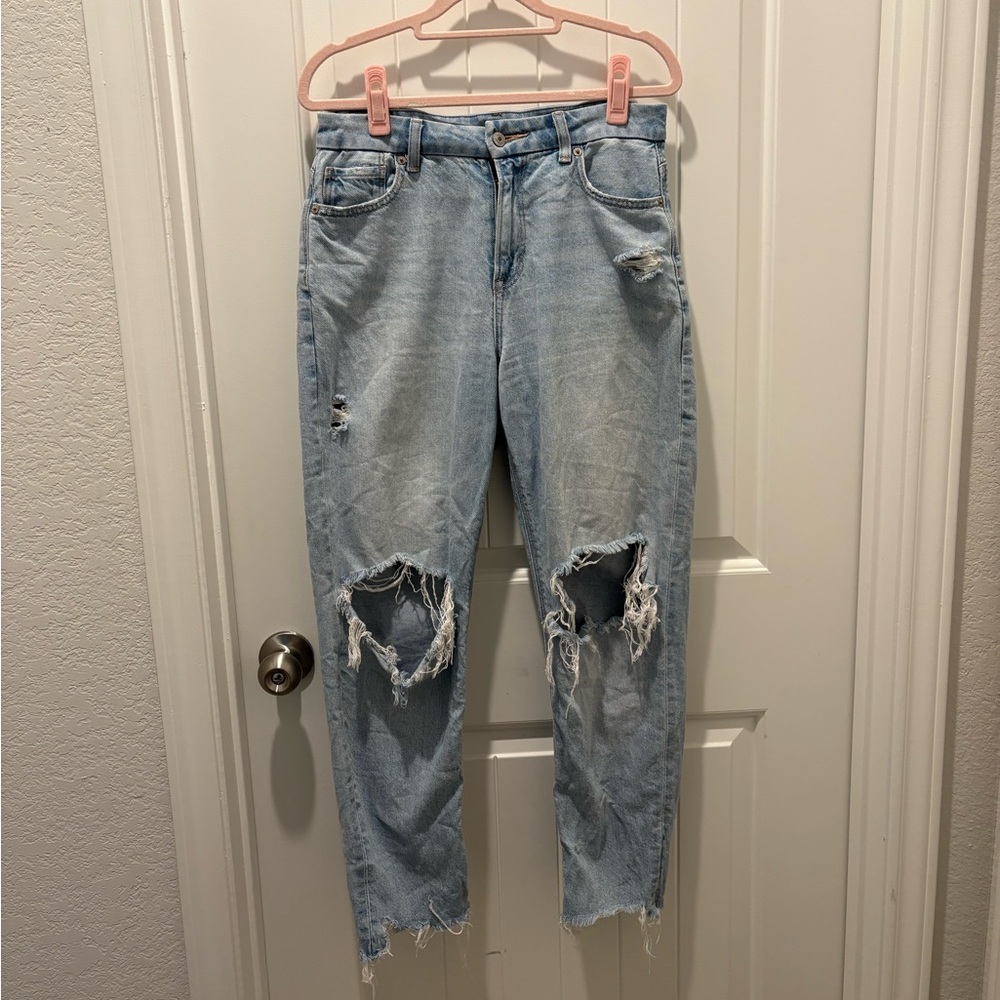 American Eagle Light Blue Distressed/Ripped Curvy Mom Jeans